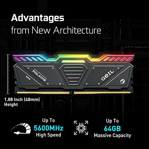 GEIL POLARIS RGB DDR5 RAM, 32GB 5200MHz 1.1V, AMD תואם, DIMM ארוך זיכרון שולחן עבודה מהיר, Hardcore Gaming/Multimedia
