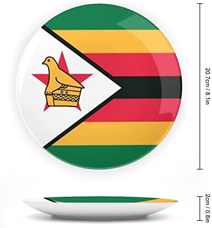 זימבבואה דגל צלחת דקורטיבית צלחת קרמיקה עגולה צלחת סין צלחת סין עם עמדת תצוגה לעיצוב חתונה למסיבה