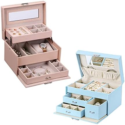 3 שכבות תכשיטי קופסות עבור בנות נשים תכשיטי ארגונית תיבת עם מנעול עבור טבעות, עגילים, שרשרות ושעונים