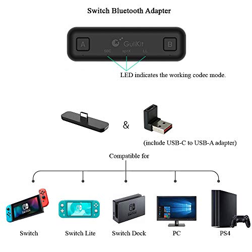 החלף מתאם Bluetooth 5.0 חביון נמוך, USB C מתאם שמע Bluetooth אלחוטי תואם למתג/מתג Lite/PS4/PC עבור AirPods רמקולי