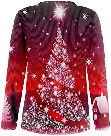 סוודרים לנשים ללבוש עם חותלות u-צווארון סוודר מודפס סוודר חג המולד של שרוול ארוך 2023