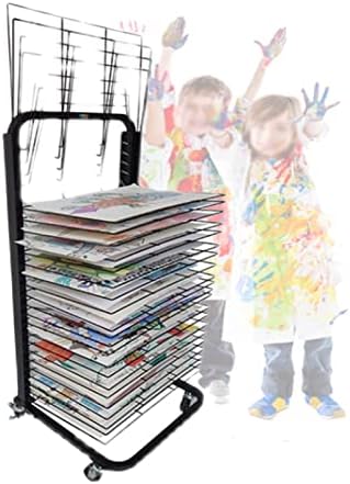 מדפי ייבוש ניאוצ ' י, מקלב אמנות, מתלה מגזין לוח שימון מתקפל עם גלגלות, מתאים לגני ילדים ואולפני אמנות /