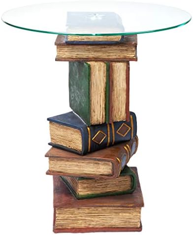 עיצוב טוסקנו מוערם ספר כרכים בציר תפאורה סוף שולחן עם זכוכית למעלה, 20 אינץ, פולירזין, מלא צבע