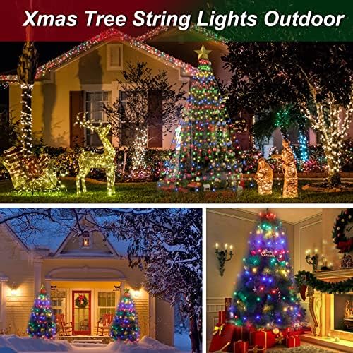 אורות עץ חג המולד, 6.6ft 10 גדילים חיצוניים אורות חג המולד 8 מצבי, 200 מצבי עץ נצנוץ עמיד למים