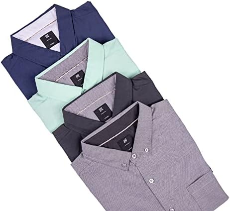 חולצת שמלות גברים של אוקספורד, חבילה 4, כפתור שרוול קצר למטה, התאמה מזדמנת עם גדלים גדולים וגבוהים, צבעים