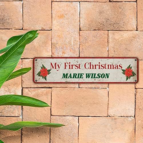 וינטג 'חג המולד שלט פח שם מותאם אישית שלטי המתכת הראשונים שלי לחג המולד של מארי ווילסון פירות יערות