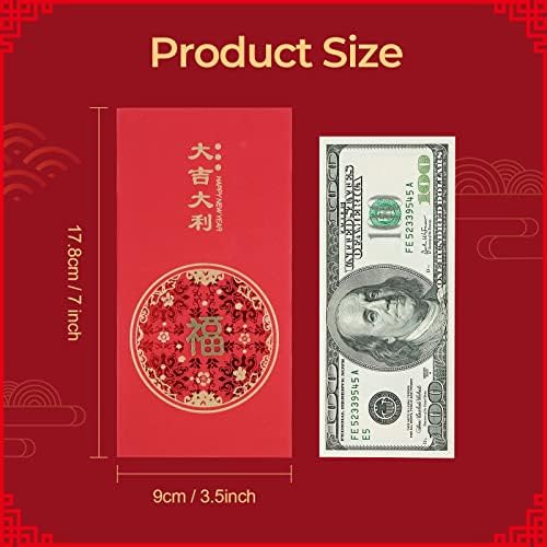 6 חתיכות אדום מעטפות ראש השנה הסיני, ראש השנה הסיני קישוטי 2023, מזל כסף מעטפות הונגבאו עם 3 ד מתכת צלמיות