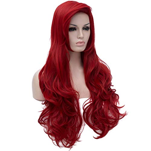 מתולתל אדום בת ים פאה עבור נשים ארוך גלי קוספליי יומי שיער חום עמיד סינטטי סיבי פאה עבור ליל כל הקדושים