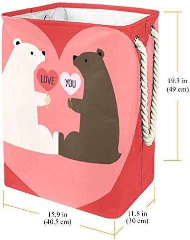 סמל רומנטי של זוג דובים אוהבים 300 ד אוקספורד עמיד למים סל כביסה סל כביסה גדול עבור שמיכות בגדים צעצועים בחדר