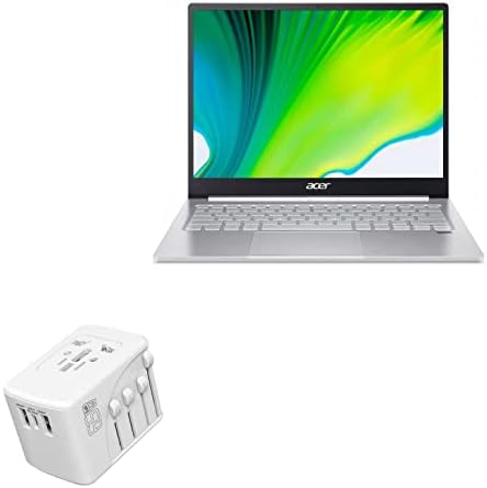 מטען גלי Box התואם ל- Acer Swift 3 - מטען קיר PD בינלאומי, 3 מתאם מטען בינלאומי USB וממיר - Winter White