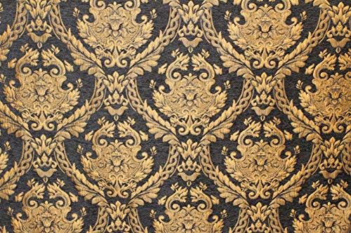 דמשק שטיח שניל בד-ריפוד בד, שחור / זהב-60 רוחב-נמכר בטיטי