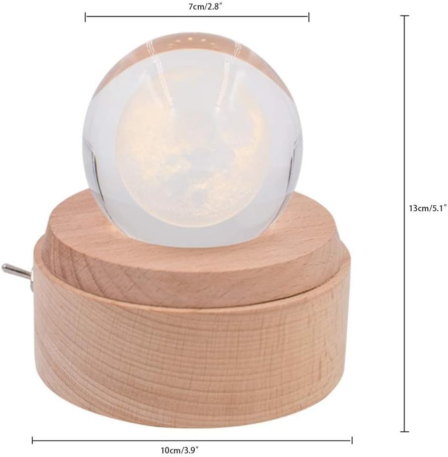 Luvadu מתנות מוזיקליות 3D קופסה מוזיקלית מעץ, קופסת מוסיקה של Cat Chrystal Ball עם LED עם בסיס עץ זוהר