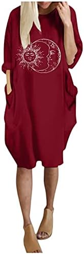נשים שמלת טוניקה רופפת מזדמנת שרוול ארוך o צוואר חולצה גרפית שמלות סוודאות עם כיסים