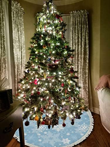 Xollar 48 אינץ 'גדול חצאית חג המולד חצאית חצאית כחול לבן שלג, קישוטי עץ חג המולד לחג מסיבת חורף שנה חדשה עם