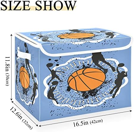 קופסת אחסון מתקפלת של Krafig כדורסל מארגן קוביות גדולות פחים סלי מכולות עם ידיות מכסים לארגון ארונות,