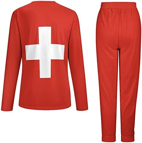 שוויץ דגל נשים של פיג ' מה סט הלבשת שינה ארוך שרוול למעלה ומכנסיים מודפס שני חתיכה טרקלינים