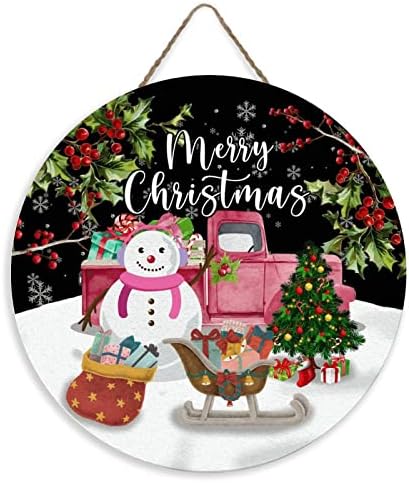 שלט דלת כניסה לחג המולד של חג המולד חג מולד חג שמח סנטה מתוק ואיש השלג המשאית האדומה קיר תלייה תלה