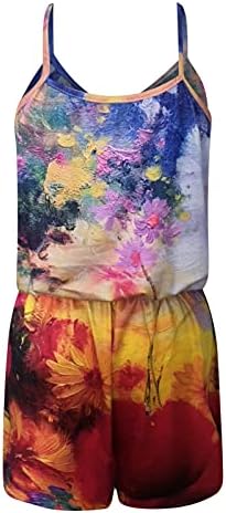 נשים קצרות סרבל קיץ קיץ עניבה פרחונית צבע הדפסת צוואר צוואר גופת מיכל ללא שרוולים רומפרס בגדי שינה.