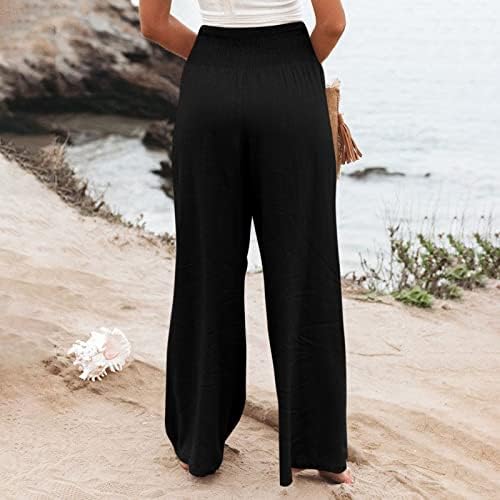 מכנסי Iaqnaocc לנשים, מכנסיים חוף רחבים עם מותניים גדולים עם כיסים עם כיסים