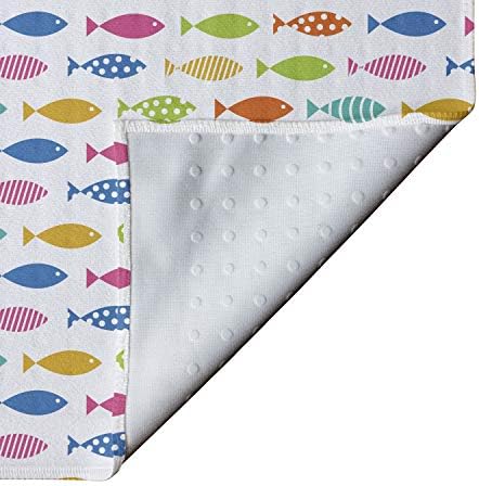 מגבת מחצלת יוגה של אמבסון דג, שורה צבעונית של צלליות בעלי חיים מימיים פשטניים עם קישוטים שונים, כיסוי כרית