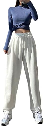 מכנסי ספורט ספורט של Kehaioo, מכנסי טרנינג ריצה אפור קוריאנית, מכנסיים לבנים עם מותניים גבוהים רחבים