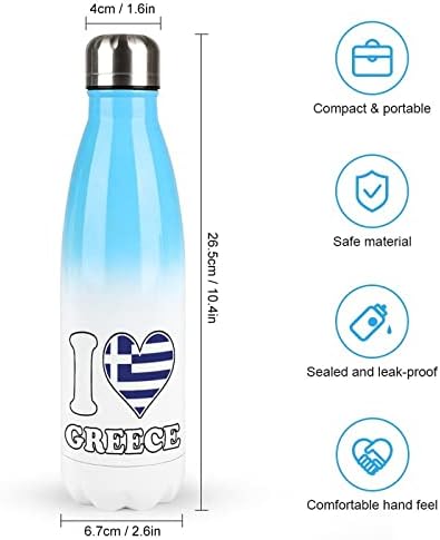 אני אוהב יוון דגל יווני לב 17 OZ בקבוק מים ספורט בקבוק נירוסטה צורת קולה מבודדת בקבוק ספורט לשימוש חוזר