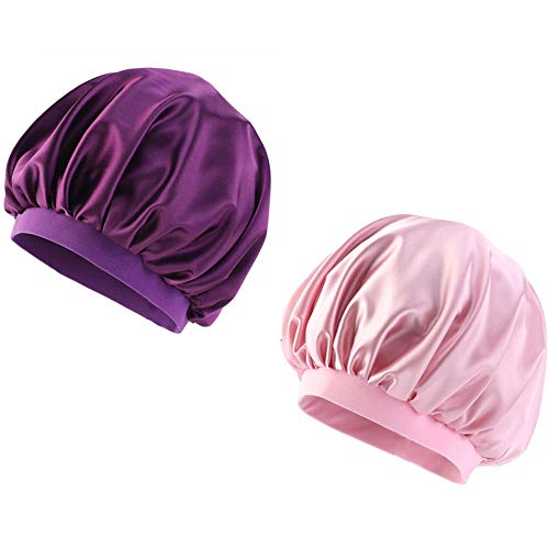 CCCHO 2 חבילות נשים גדולות סאטן סאטן גדול של סאטן משי משי טורבן לילה כובע שינה כובע אלסטי לשיער כובע שיער