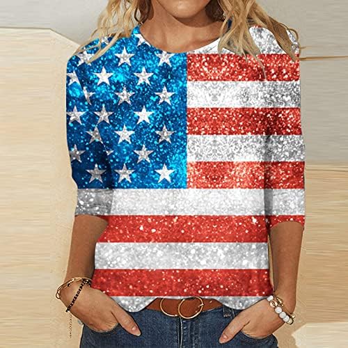 חולצות פטריוטיות לנשים 3/4 שרוול חולצת דגל אמריקאית 4 ביולי חולצת טריקו חולצות יום זיכרון חולצות קיץ