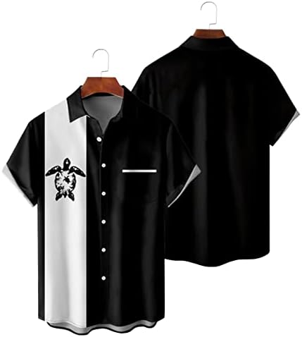 חולצות הוואי של Zddo Mens, 2022 גברים חדשים באולינג חולצה קצרה שרוול צבעוני טלאי טלאים כפתור למטה