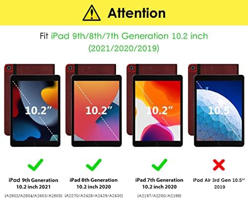 DTTO iPad 9/8/7 דור 10 אינץ 'מארז 2021/2020/2019, עמדת עור עמדת עור פרימיום עם מגן מסך מזכוכית ממוזגת