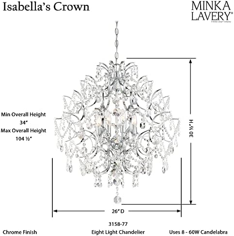 תאורת נברשת קריסטל של מינקה לייברי 3158-77 הכתר של איזבלה, 8 אור 480 וואט, כרום