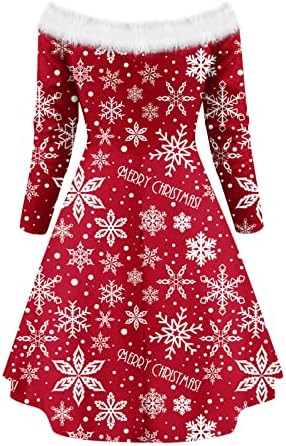 שמלת שרוול ארוך לחג המולד לנשים סנטה קלאוס קטיפה נגד שמלות צלב צוואר צוואר שמלות סקסיות מכתף מיני