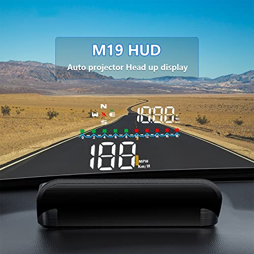 Wiiyii M19 ראוי לתצוגה של מכוניות, מד מהירות דיגיטלי של GPS עם מהירות MPH, הקרנת השמשה הקדמית לכל הרכבים