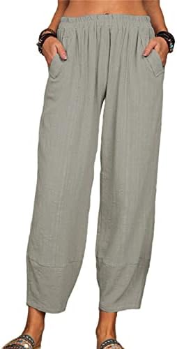 Maiyifu-GJ נשים כותנה פשתן קפרי יוגה מכנסיים שורפים מזדמנים מכנסיים חוף רופף מכנסיים רחבים מותניים רחבים עם