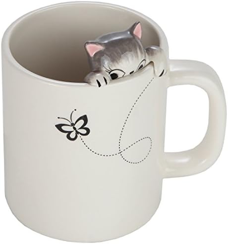 לילי של בית חמוד נצמד אפור טאבי חתול ספל לקפה ותה. כוס קרמיקה 3 ד לאוהבי חתולים
