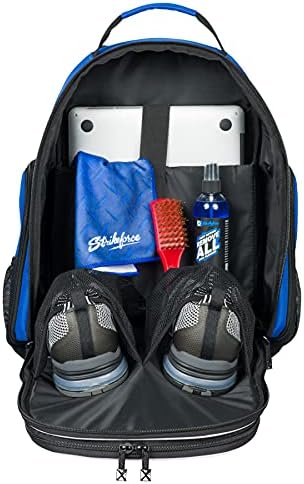 KR Strikeforce Royal Flush Bowling Bowling Black/Royal עם כמה כיסים לכל אביזרי הבאולינג שלך ונעליים