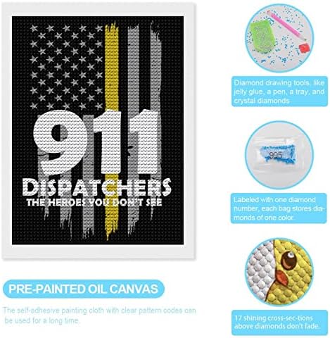 דגל צהוב אמריקאי 911 משדרים ציור יהלום DIY ערכות אמנות יהלום מלאות לעיצוב קיר ביתי 12 x16