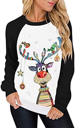 חולצת חג מולד לנשים 2022 מסוגנן O-Neck Raglan שרוול ארוך סווטשירט סוודר סוודר בופלו משובץ חג
