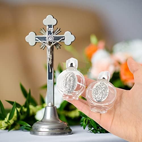 בקבוק זכוכית מים קדושים של נוליטוי 2 יחידים, בקבוקי קתוליות כסף לקישוטים לחתונה