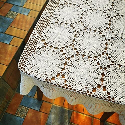 מלבן שולחן סרוגה מעוצב בעבודת יד מלבן מלבן שולחן רומנטי עיצוב עיצוב תחרה בז 'מכסה -על מלבנית 62inchesx82