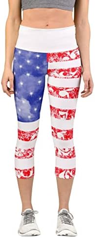 חותלות 4 ביולי לנשים מותניים גבוהות דגל אמריקאי דגל עפרונות דקיקים מכנסיים כושר אימון אתלטי קל משקל מכנסי