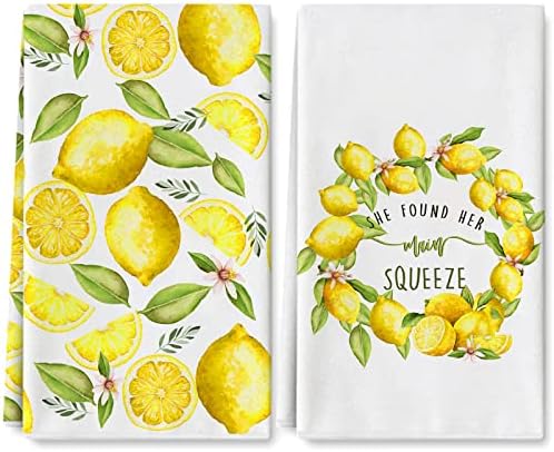 AndyDesign Lemon Mitchen Thice מגבת 18 x 28 28 צהוב לימון כלים דפוס צבעי פירות דפוס דקורטיבי מייבש מגבת תה לקיץ