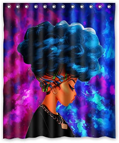 Gckg גלקסי אישה אפריקאית עם וילון מקלחת לאמבטיה שיער סגול 60x72 אינץ '