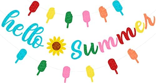 קישוטים למסיבות קיץ, שלום באנר קיץ, צבע ארטיקי קיץ נוצץ צבעי זרייה, חמניות קיץ בקיץ לקיץ מקורה בית חיצוני בית