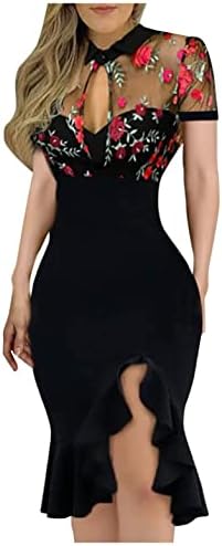 שמלות נשים של Shakumy רשת חלולה רשת סקסית שמלת מיני שמלת שרוול ארוך שמלת קוקטייל לילה מועדון לילה שמלת