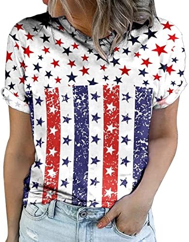 חולצות 4 ביולי נשים דגל אמריקאי טייז קיץ צמרות מזדמנים שרוול קצר טיז פטריוטי חולצה רופפת צמרת טוניקה