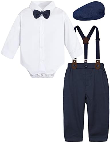 A&J Design Baby Baby Boy Gentleman תלבושת תלבושת עם מתלה וכובע Newsboy 6-9 חודשים