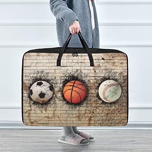 שקית אחסון בגדים משולבת לשמיכה - קיבולת גדולה עיבוד תלת מימד של בייסבול כדורסל וכדורגל משובץ מארגני