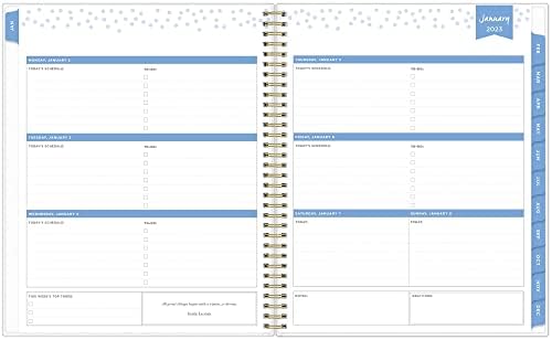 מעצב יום שמיים כחול עבור 2023 מתכנן שבועי וחודשי, 8.5 'x 11', כיסוי חלבית, חוט, אריח