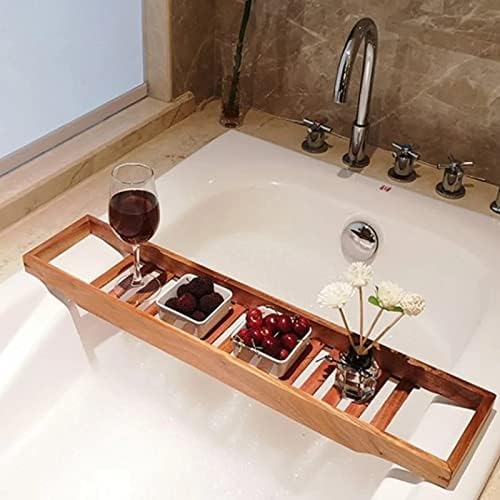 PYQBK אמבטיה מגש אמבטיה מגש אמבטיה מתלה אמבטיה גשר רב-פונקציה למארגן ספרים מדף זכוכית יין